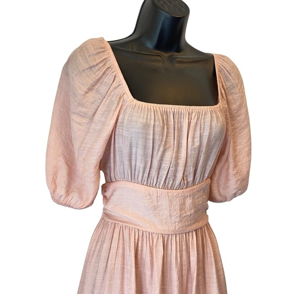 Altar'd State Women Small Peach Mini Dress Puff Sleeves Open cutout back ruffle - Picture 3 of 10